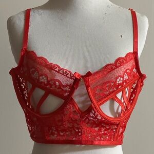 Seven Til Midnight Red Lace Cage Bra Lingerie Top Size 1X/2X